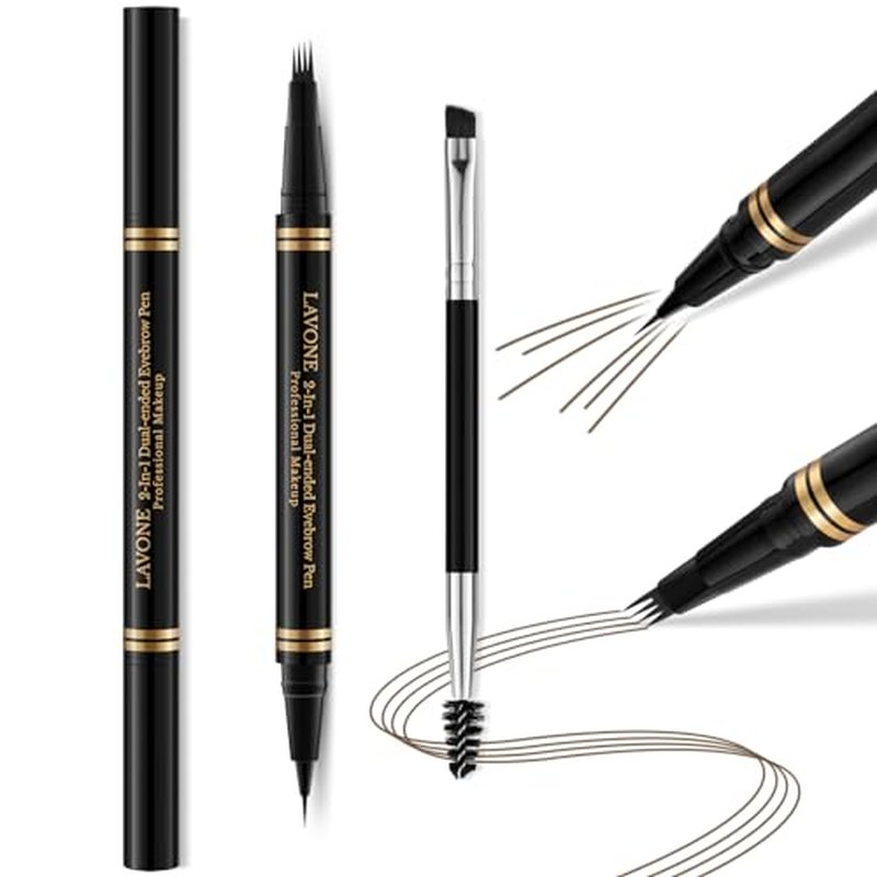 LAVONE Eyebrow Makeup Kit, with 4 Tip Waterproof Microblading Eyebrow Pencil, Eyeliner, Eyebrow Pomade and Dual-ended Eyebrow Brush - Ash Brown 02