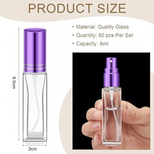 Domensi 60 Pcs 8 ml Empty Glass Perfume Bottles Bulk - Multicolor Refillable Cologne Spray Atomizer with Pump, for Travel, Skincare, Haircare, Cleaning & DIY Essentials