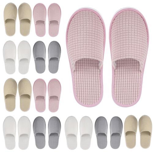 Geyoga 12-Pair House Slippers for Guests - Medium White Light Gray Khaki Pink