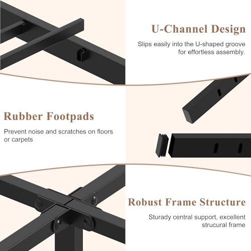 Queen Size Bed Frame - 10 Inch Platform Bed No Box Spring Needed - Noise-Free, Heavy Duty Steel Support
