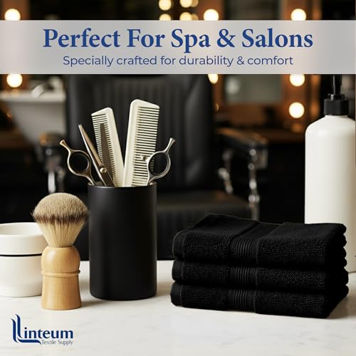 Linteum Textile Supply Premium Bleach Proof 13x13 Black Washcloth ? 100% Cotton Zero Twist Towels | Absorbent, Quick Dry, Durable for Bathroom, Spa, Gym | Pack of 12