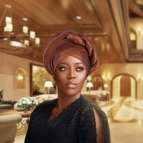 African Turban Cap Braids Headwrap - One Size Coffee NJYFG