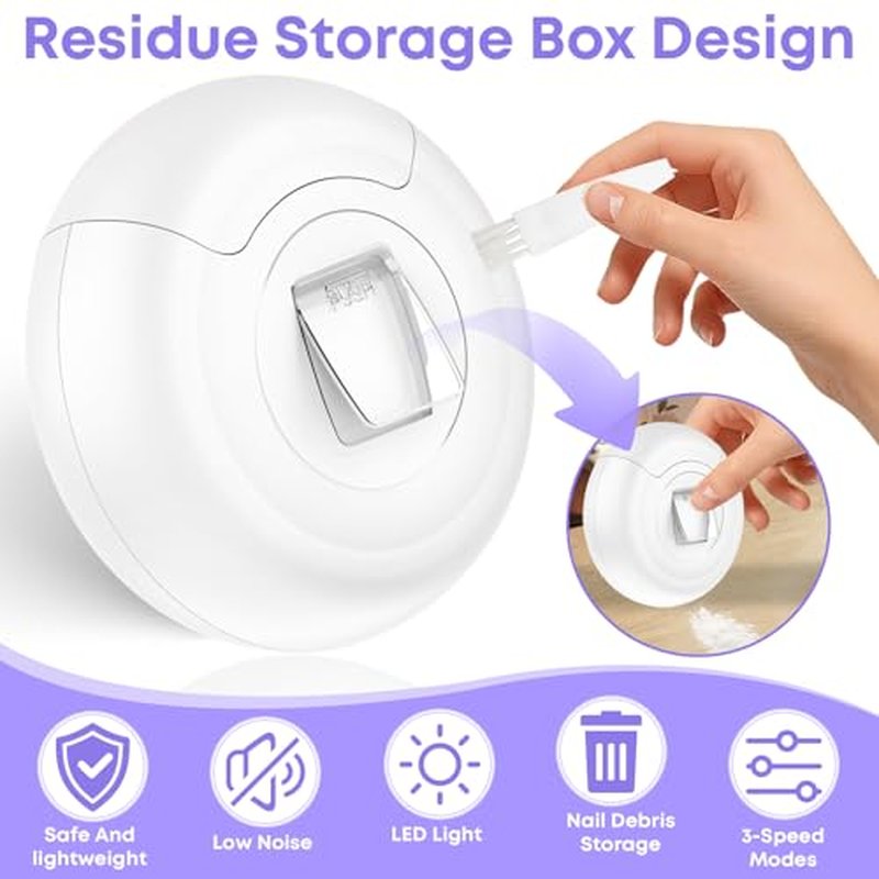3-in-1 Electric Nail Clipper for Adults & Seniors, 3 Speeds Automatic Nail Clipper & Trimmer with LED Light 360¡Æ Rotating Fingernail Clipper with Polisher Rechargeable Electric Nail File
