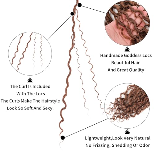 Goddess Locs Crochet Hair 18 Inch Brown 7 Packs Faux Locs with Curly Ends - Pre Looped for Black Women