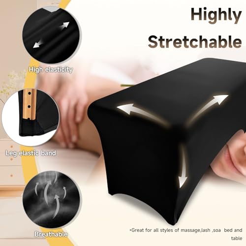 Elastic Lash Bed Cover Black Massage Table Cover Made of 90% Polyester and 10% Spandex, Spa Sheet Set for Lash Extension Bed or Massage Table£¨2PCS£©