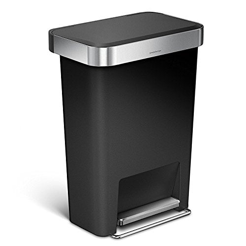Simplehuman 45L Rectangular Kitchen Trash Can with Lid Shox Black - Step Pedal & Liners