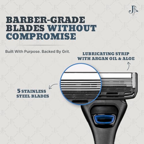 Jeremy's Men's Razor Blade Refills – 8 Compatible Cartridges with Precision Trimmer & Lubricating Strip