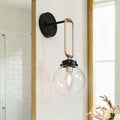 KSANA Black & Gold Wall Sconce - 1-Light Mid-Century Modern Wall Lighting for Bedroom & Living Room, Clear Globe Shade