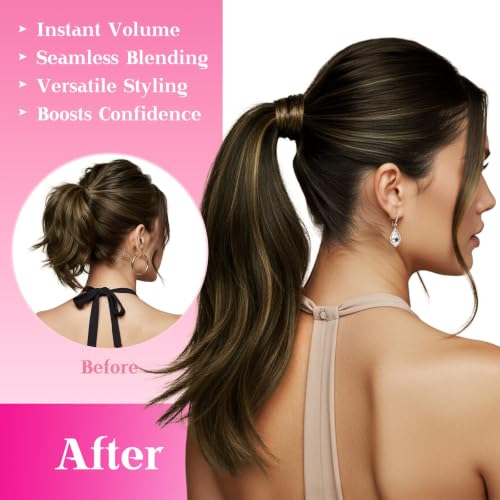 Dark Brown Balayage 16-Inch Human Hair Ponytail Extension - Wrap Around Clip-In for Women - Ve Sunny Variation 1-4 #2/6/2