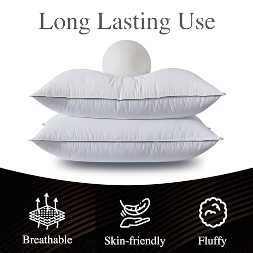 White Goose Down Pillows Set of 2 - King Size 20x36 Bed Pillows