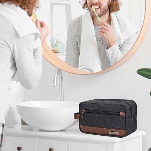 WITZMAN Canvas Toiletry Bag for Men Travel Organizer - Black