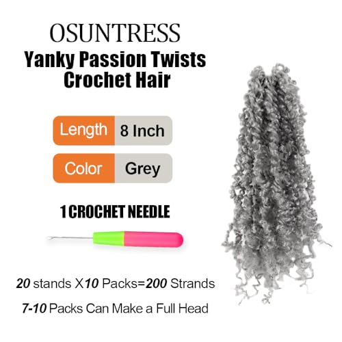 Osuntress Gray Yanky Twist Crochet Hair 8 Inch - 10 Packs for Black Women