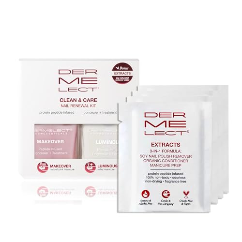 Dermelect Nail Renewal Kit – Ridge Filler & Brightener, Polishing Remover Wipes
