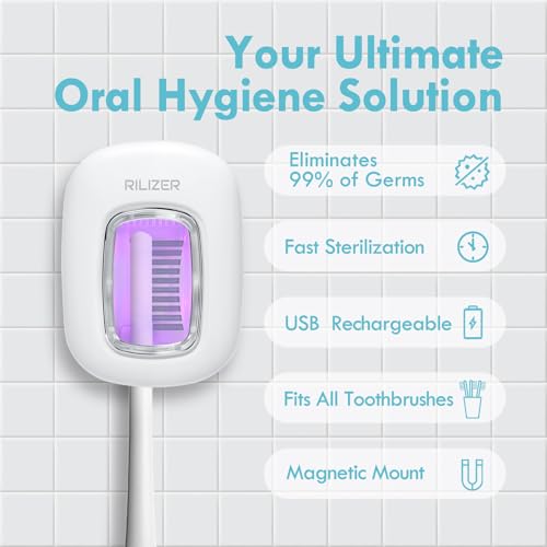 White UV Toothbrush Sanitizer Cover with Magnetic Wall Mount - Travel Friendly