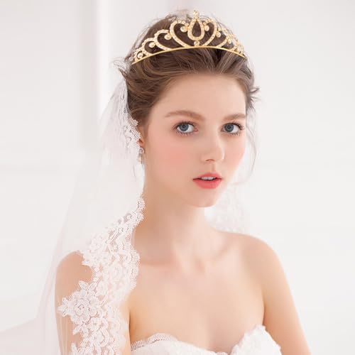 TOBATOBA Gold Princess Tiara Set for Women & Girls, Sparkling Rhinestone Crowns, Wedding & Party Headbands
