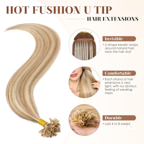 K Tip Hair Extensions - Real Human Hair, 20 Inch, Golden Brown & Bleach Blonde, 25 Strands