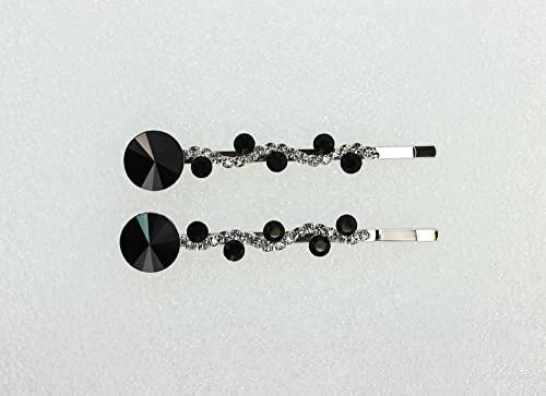 Faship Black Floral Rhinestone Hair Clips 2 Pack for Bridal & Party