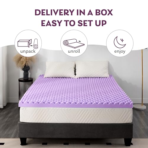 MLILY 3 Inch Egg Crate Memory Foam Mattress Topper - Full Size, Purple, Lavender Scent