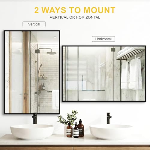 Black Bathroom Mirror Wall Set - 2 Pack 30x20 Inches - Shatterproof & Frameless