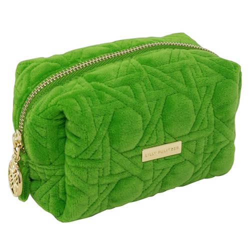 Lilly Pulitzer Gold Quilted Zipper Pouches, Cute Cosmetic Case for Women, Travel Toiletry Bag, Small Pouch Bag for Supplies, Set of 2, Makeup or Toiletries (Peninsula Green)