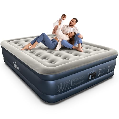 Black-Gray Queen Air Mattress with Built-In Pump, 18-Inch High, 750lb Support