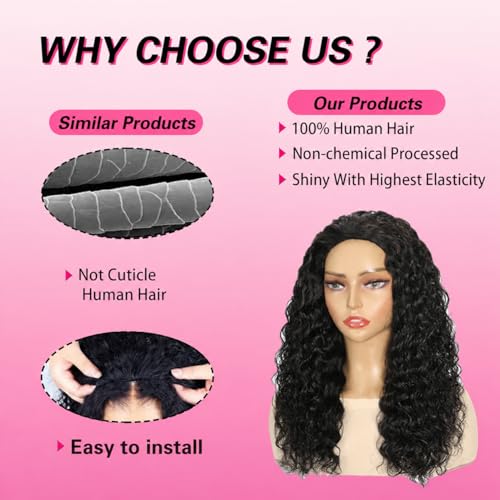 Deep Wave Half Wig Human Hair 18 Inch Glueless Clip-In Style for Women - 3 in 1 Flip Over & Headband