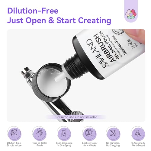 SAVILAND Dilution-Free Airbrush Gel Nail Polish Hema-Free: 20ml 0-Acetone 6PCS White Nail Polish for Airbrush Pure Formula No Clogging Gel Airbrush Paint for Nails Coverage for Ombre Nail Art Salon