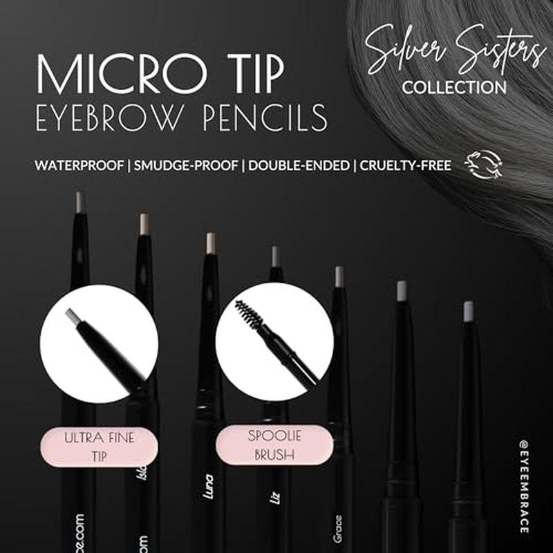 Eye Embrace Isla Micro Tip Pen: Medium Brown-Gray Ultra-Fine Eyebrow Pencil Waterproof, Double-Ended Automatic Micro-Tip & Spoolie Brush, Cruelty-Free