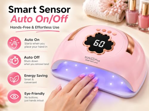 Pink UV LED Nail Lamp 248W Fast Curing Gel Polish Dryer with Auto Sensor
