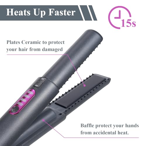 Cordless Hair Straightener and Curler 2 in 1, Portable Mini Ceramic