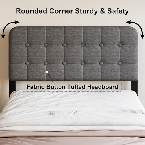Grey Upholstered Twin Bed Frame with Headboard & Footboard - 18 Inch Support