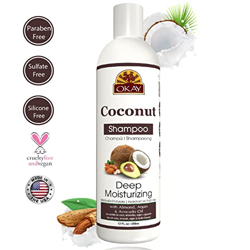 Okay Coconut Deep Moisturizing Shampoo Helps Replenish Moisture And Elasticity For Healthy Strong Hair Sulfate,Silicone,Paraben Free For All Hair Types and Textures Made in USA 12oz