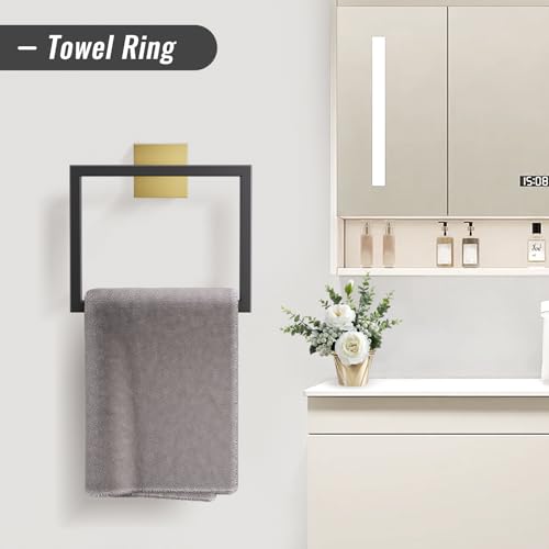 10-Piece Black & Gold Bathroom Hardware Set - Wall Mounted Towel Racks & Accessories