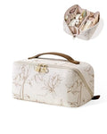 EACHY Travel Makeup Bag - Floral Cosmetic Organizer for Women, Beige, Large, AB-Beige