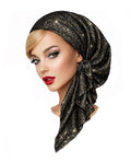 Black Gold Pre-Tied Knit Headscarf for Women Sparkle Collection Handmade ShariRose