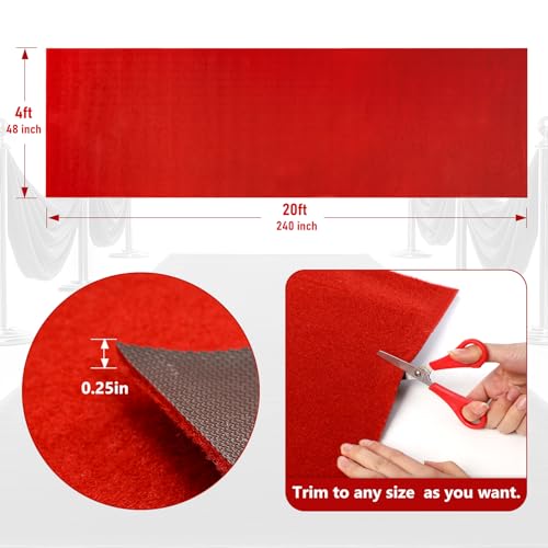 4ft x 20ft Extra Thick Red Carpet Runner for Events & Weddings - Heavy Duty, Non-Slip