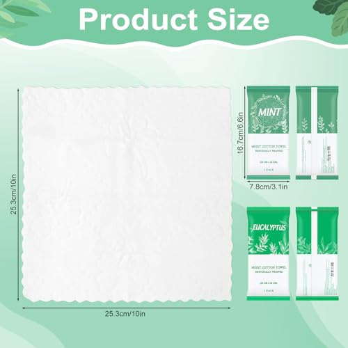 Moist Towelettes, Disposable Pre Moistened Towels Individually Wrapped, Soft Portable Face & Body Wet Towels for Travel Hotel Sport Camping Spa 9.8 inch (Pack of 100, Mint & Eucalyptus Leaf)