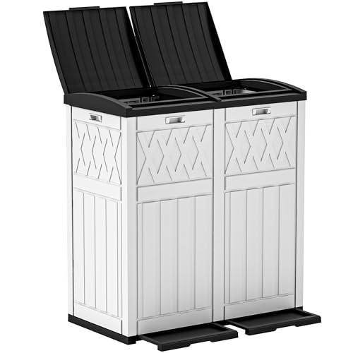 DWVO 72-Gallon Dual Outdoor Trash Can - Grayish-White, Weather-Resistant Double Garbage Bin