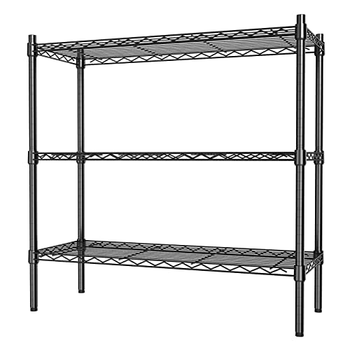 Heavy Duty Wire Shelving 3-Tier Storage Rack Black - Adjustable Metal Organizer