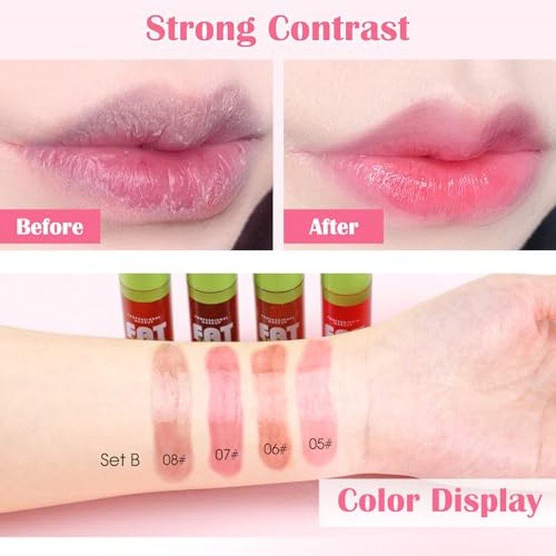 Boobeen 4PCS Lip Gloss Set, Moisturizing Hydrating Lip Oil Tinted Set, Lightweight Non-Sticky Lip Gloss Creates Glossy Lips, High Shine Lip Plumping Lipstick for Women and Girls