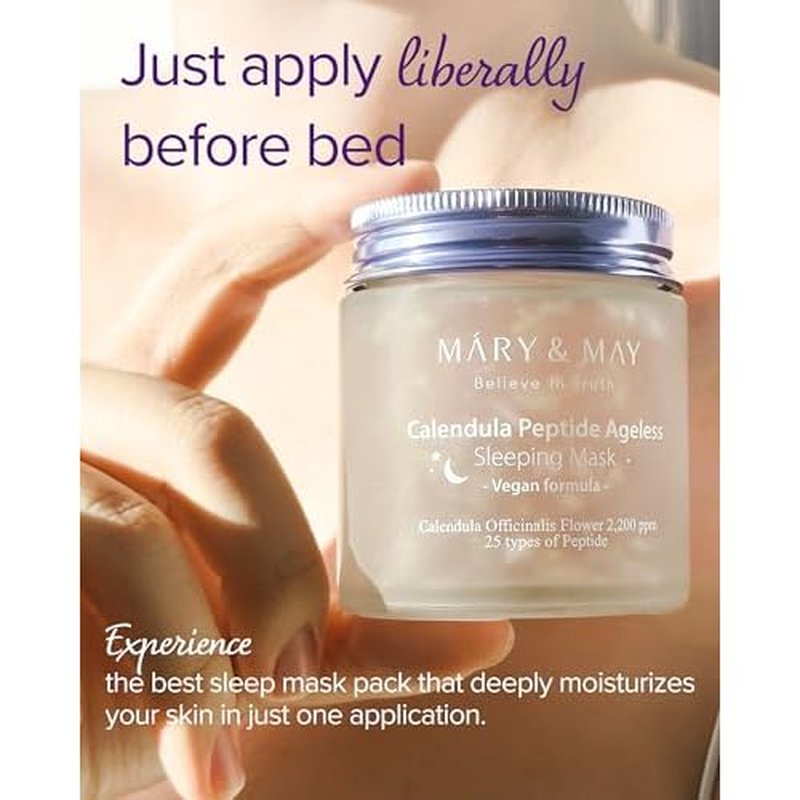 Mary&May Vegan Calendula Peptide Ageless Sleeping Mask (2,200ppm Real Petals + 25 Peptides) ? Overnight Hydrating Gel Face Mask with Ceramide & Hyaluronic Acid, Soothing 3.7 fl oz
