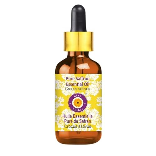 d?ve herbes Saffron Essential Oil (Crocus sativus) with Glass Dropper | Pure | Non-Sticky | Non-Greasy | Lightweight | Men & Women | All Skin Types | Steam Distilled 5ml (0.16 oz)