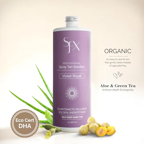 Professional Spray Tan Solution 1 Liter ? Violet-Based DHA Formula for Cool & Olive Skin Tones ? Dark, Even Bronze ? Salon Grade, Fast Drying ? SunFX Violet Royal