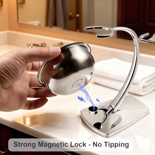 Shaving Bowl and Stand Set with Magnetic Base - 304 Steel & Chrome