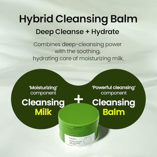 beplain Mung Bean Pore Cleansing Milk Balm (3.38 fl.oz/100ml) | Fragrance-Free | Korean Makeup Remover for Sensitive Skin | Non-Greasy Sorbet Texture with Ceramides | All-in-One Facial Cleanser