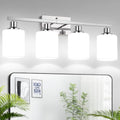 Chrome 4-Light Vanity Light with Milky White Shades - Modern Bathroom Fixture