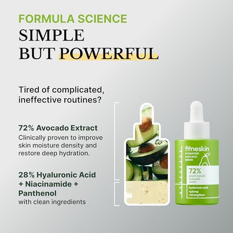Hydrating Avocado Serum, 1 Fl Oz (30ml) Avocado Fruit Water + Vitamin B3 (Niacinamide) & Hyaluronic Acid ?Glow + Barrier Support, Fragrance-Free,Vegan, Dermatologist-Tested Korean Skincare.