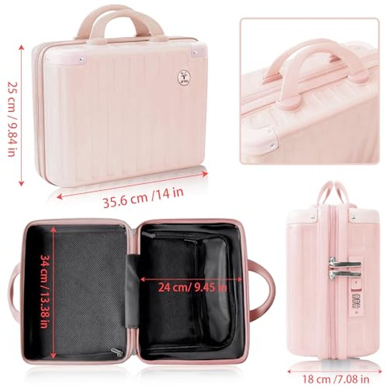 14 Inch Portable Makeup Travel Case Hand Luggage, Hard Shell ABS Cosmetic Organizer with Safety Lock, Small Carry-On Travel Bag for Women£¨Pink£©