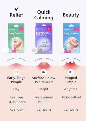 DWEasyDerm Invisible Pimple Patch 42 Count Relief Pack with Tea Tree Oil, Waterproof & Slim