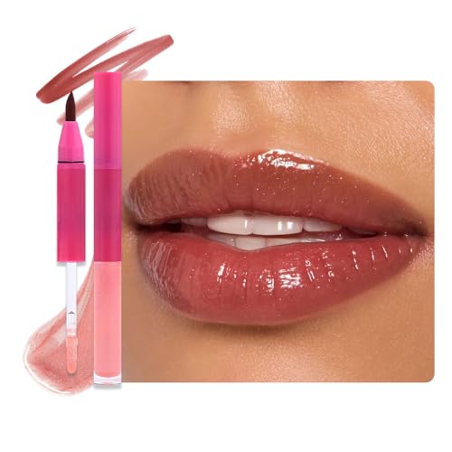 evpct ?Antique Rose Matte Liquid Lipstick Marker Pen Lip Liner Set with Glitter Lip Oil, 2in1 Lipgloss Lipstick Long Lasting Waterproof for Women, Longwear Lips Stain 24hr Original Smudge Proof labial